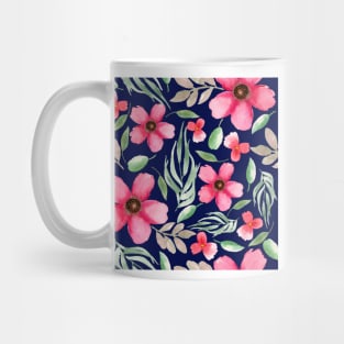 Pink Flowers | Watercolor | Pattern | Blue Mug